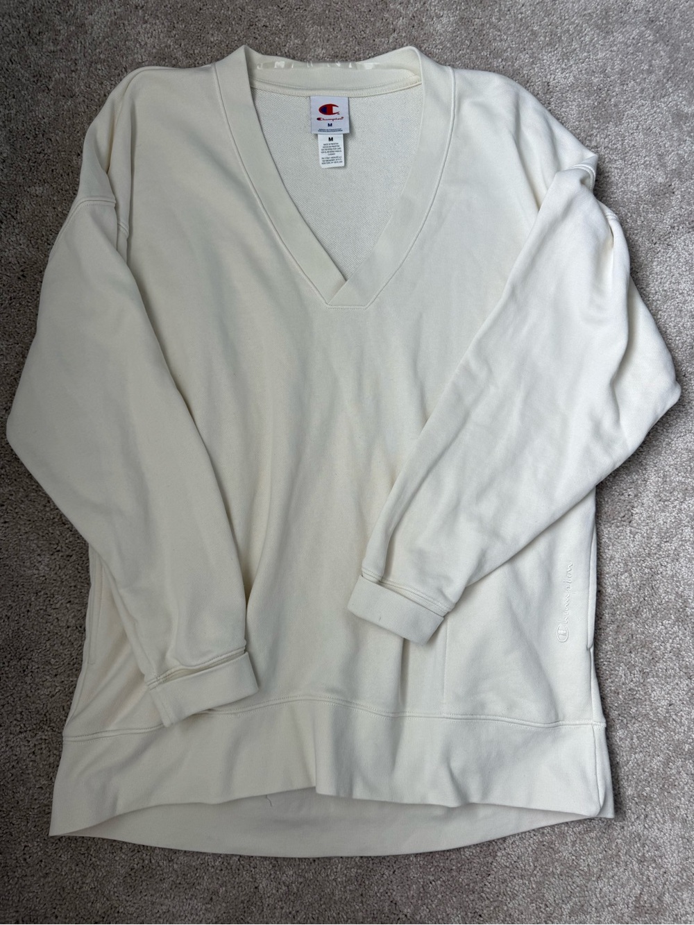 Champion V-Neck Pullover Sweater in Cream